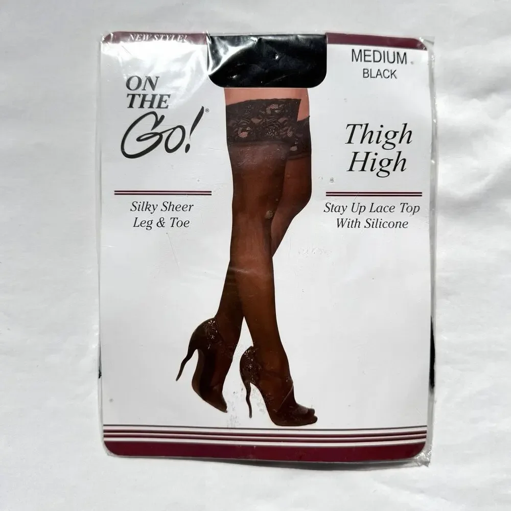 On The Go! Lace Top Queen Thigh High Stockings Medium Black
